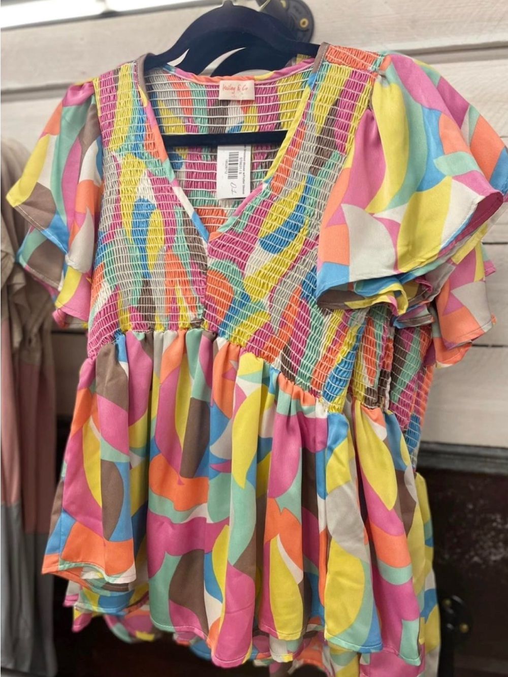 Hatley Multicolor Smocked V-Neck Flutter Peplum Top